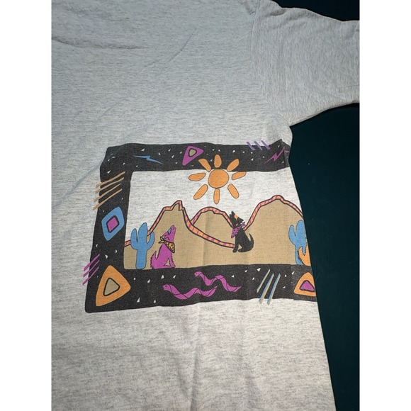 Vtg 90s Arizona Wolf Abstract Art T Shirt Large Wrap Around Single Stitch 80s - Picture 9 of 13